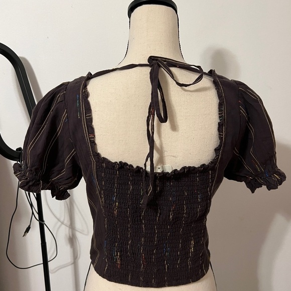 Free People Serotonin Corset short sleeve tie on back printed allover top - Picture 5 of 10